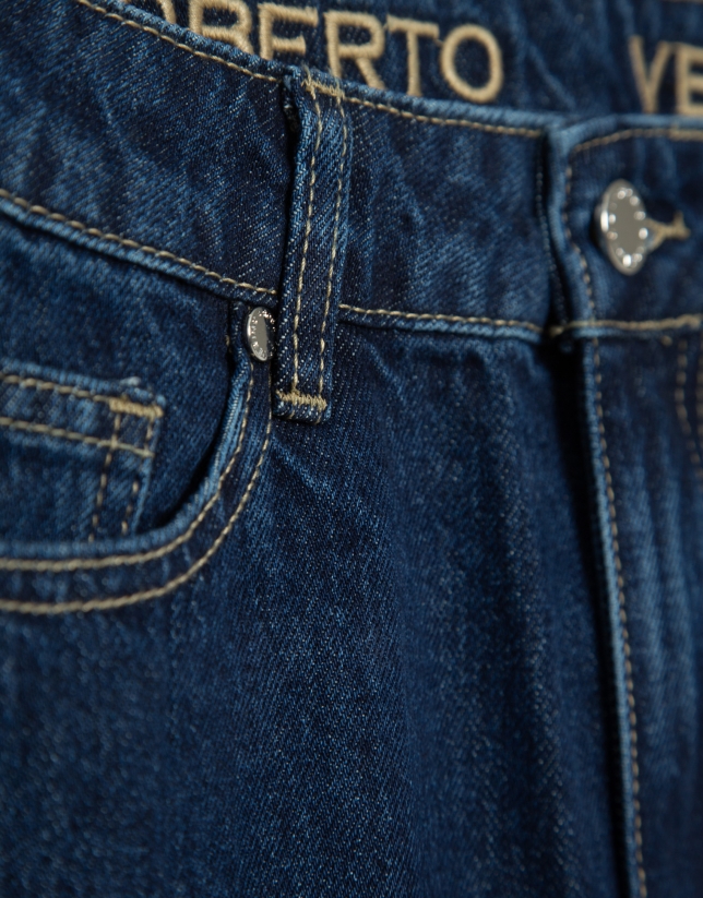 Wide-legged blue jeans
