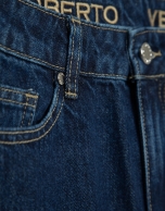 Wide-legged blue jeans