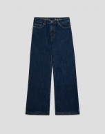Wide-legged blue jeans