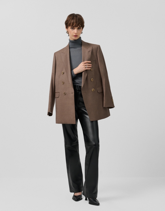 Black napa straight trousers with belt