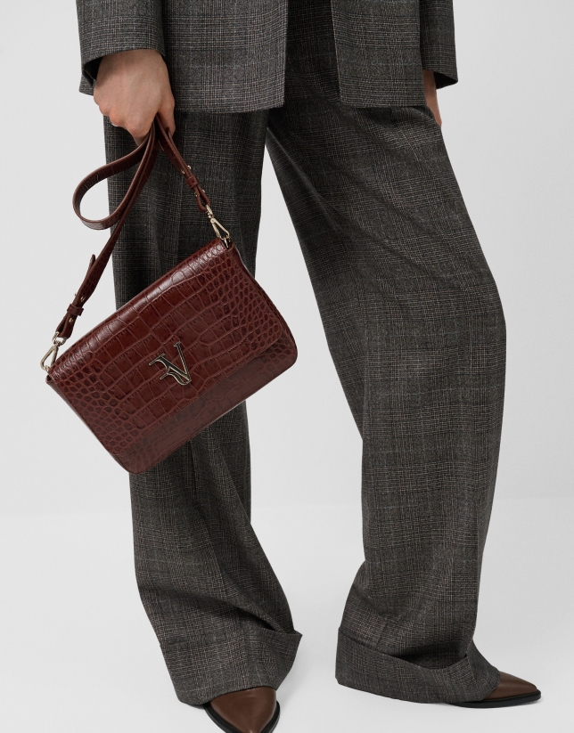 Pantalón pinzas corte masculino cuadro gales marrón
