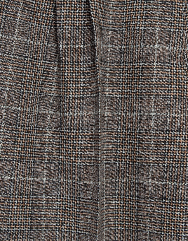 Pantalón pinzas corte masculino cuadro gales marrón
