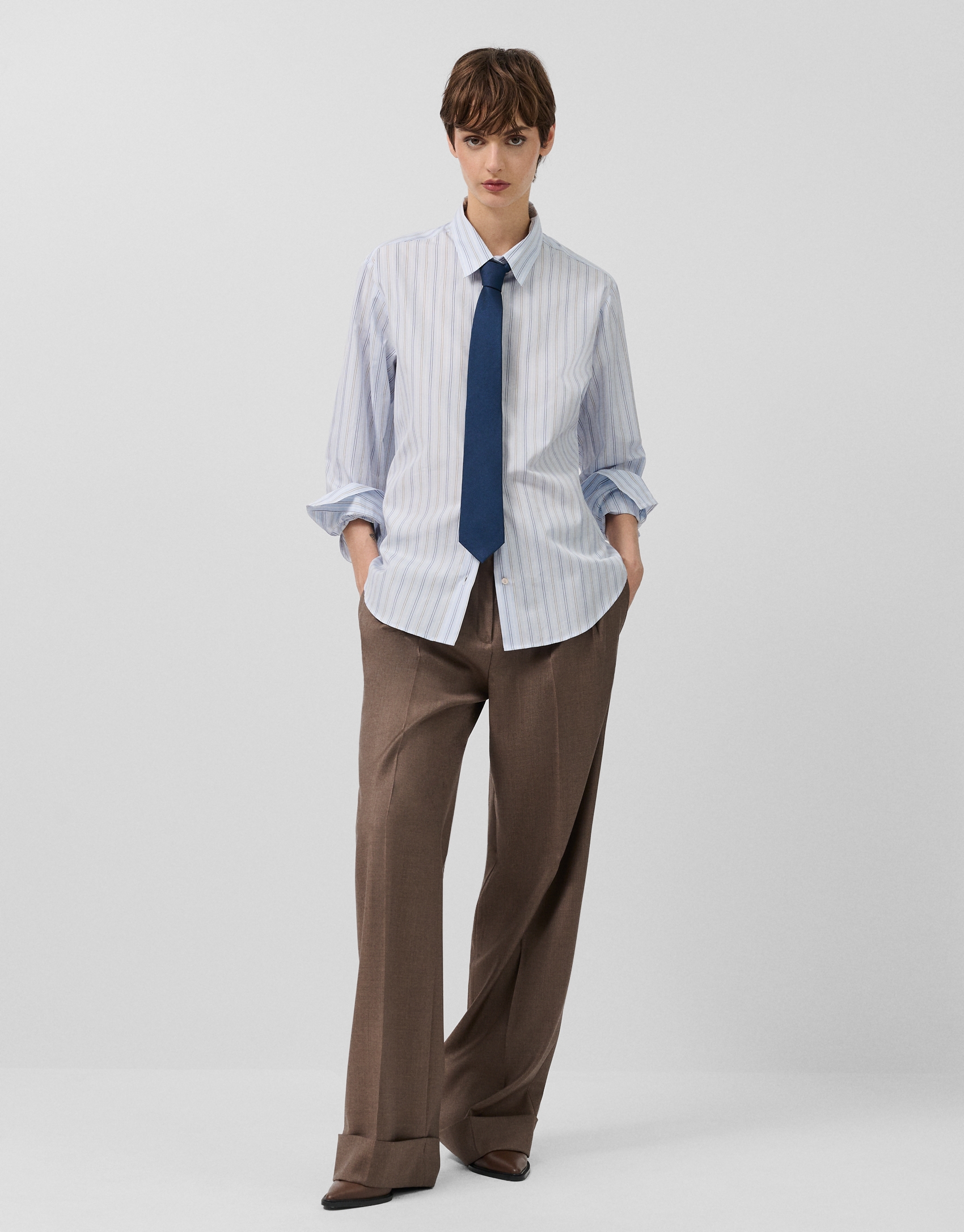 Camisa algodón con listas azules y grises