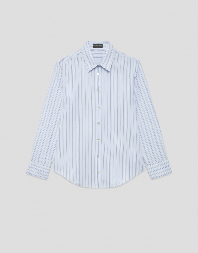 Camisa algodón con listas azules y grises