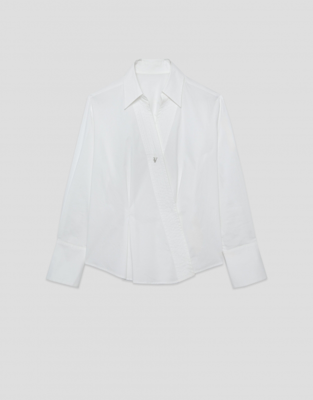 Camisa cruzada vistas pespunteadas algodón blanco