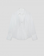 Camisa cruzada vistas pespunteadas algodón blanco
