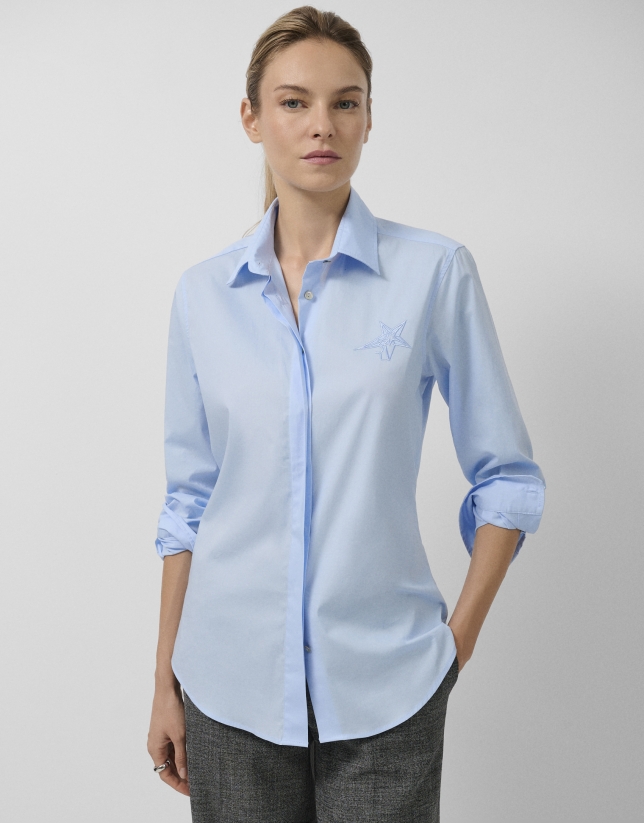 Camisa corte masculino algodón azul