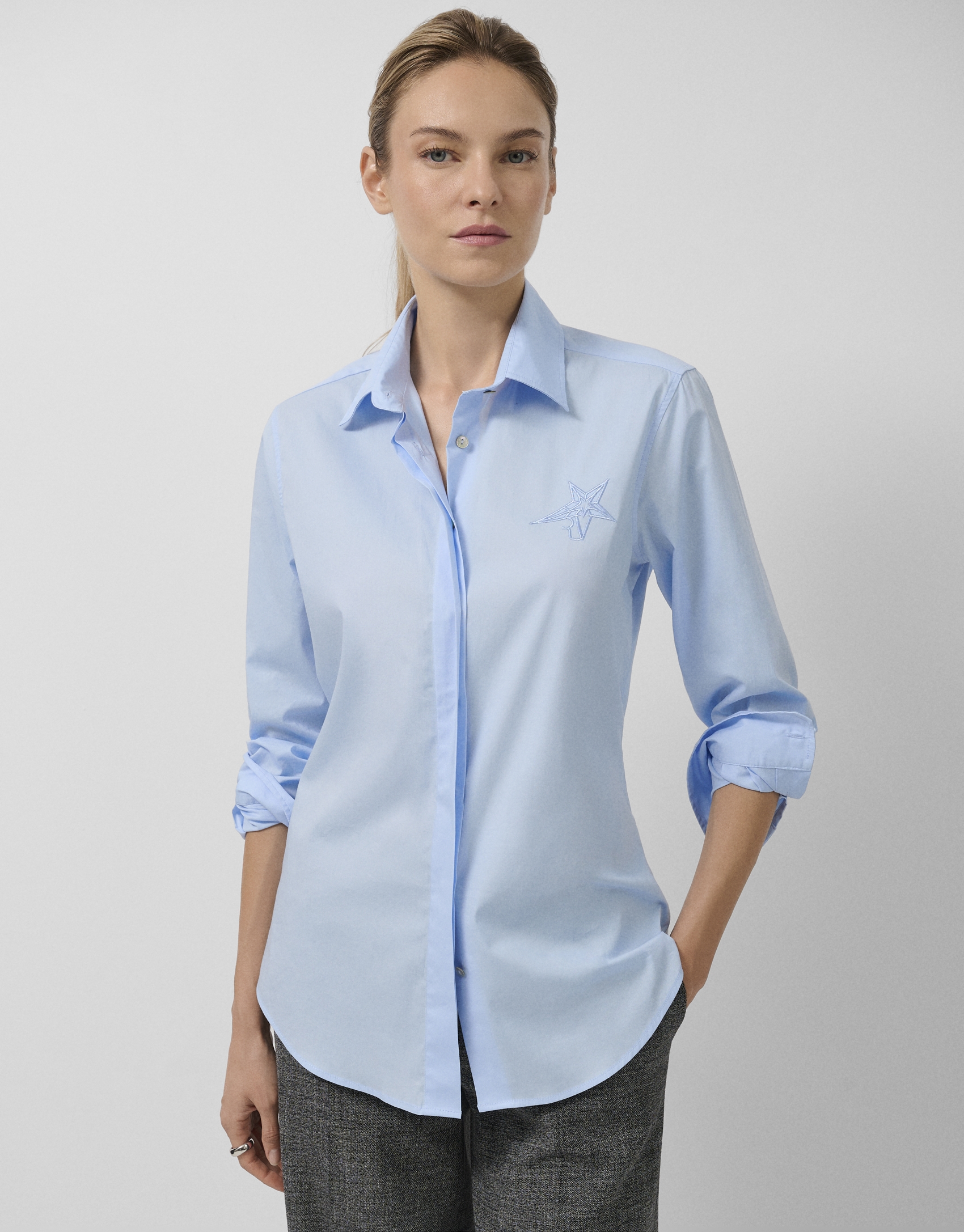 Camisa corte masculino algod&oacute;n azul