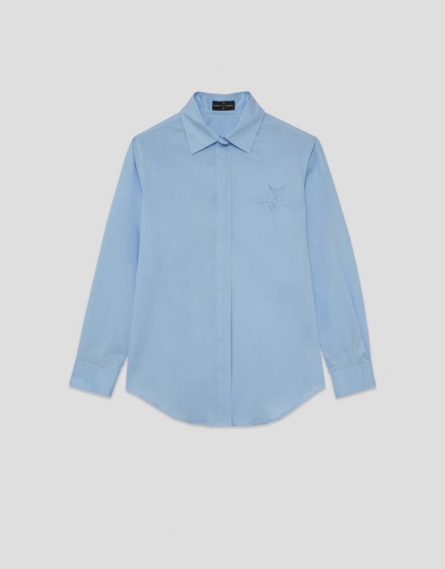 Camisa corte masculino algodón azul