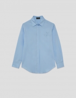 Camisa corte masculino algodón azul