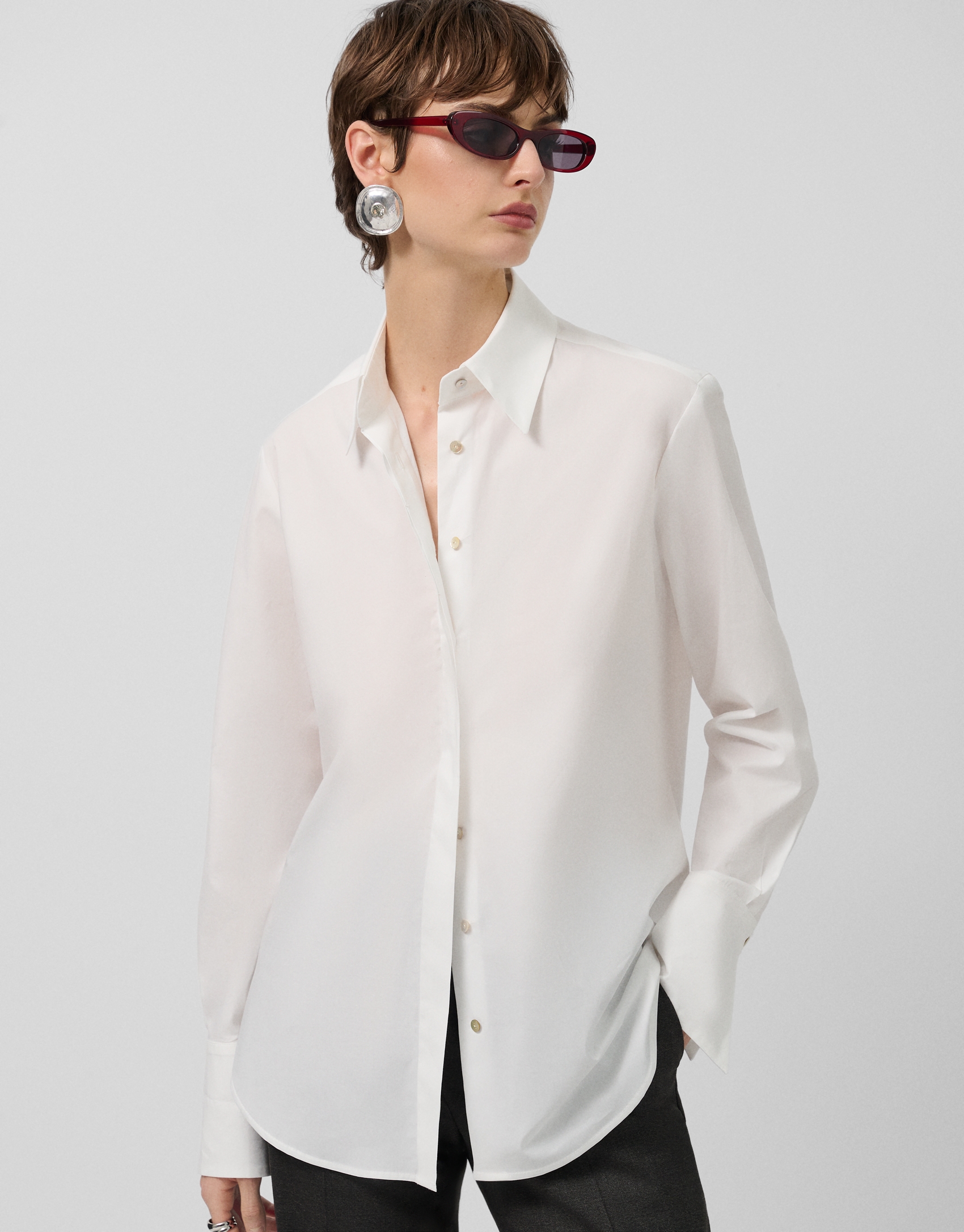 White cotton shirt with oversized cuffs