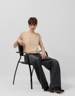 Camel lightweight knit T-shirt with stars