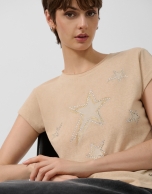 Camel lightweight knit T-shirt with stars