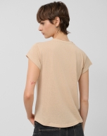 Camel lightweight knit T-shirt with stars