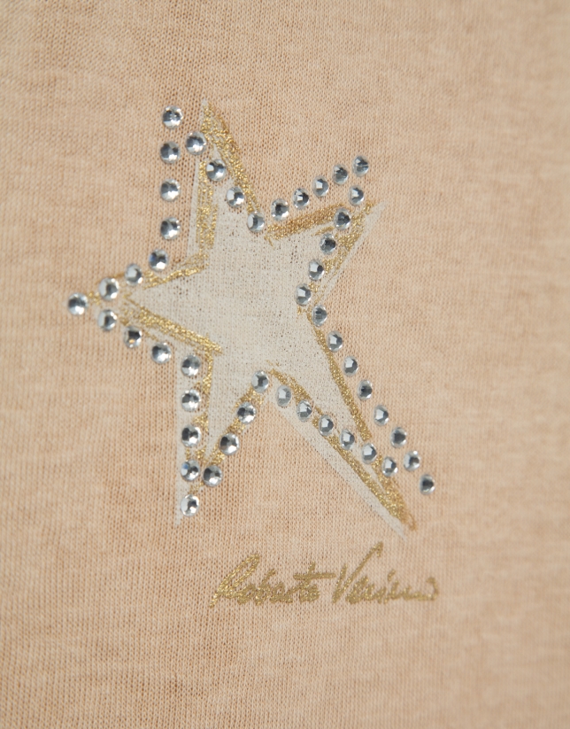 Camiseta punto ligero cámel con estrellas