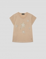 Camiseta punto ligero cámel con estrellas