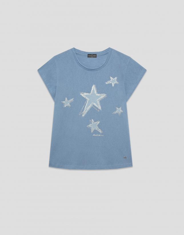 Camiseta punto ligero azul con estrellas
