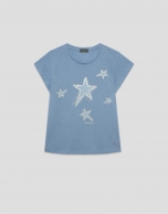Camiseta punto ligero azul con estrellas