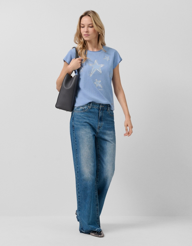 Camiseta punto ligero azul con estrellas