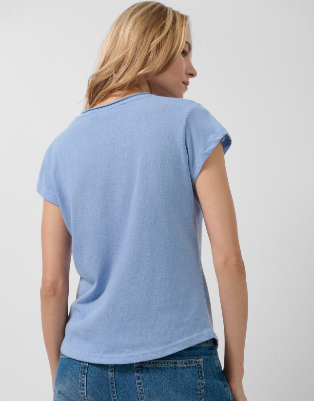 Camiseta punto ligero azul con estrellas