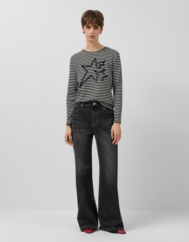 Camiseta manga larga listas grises con estrellas