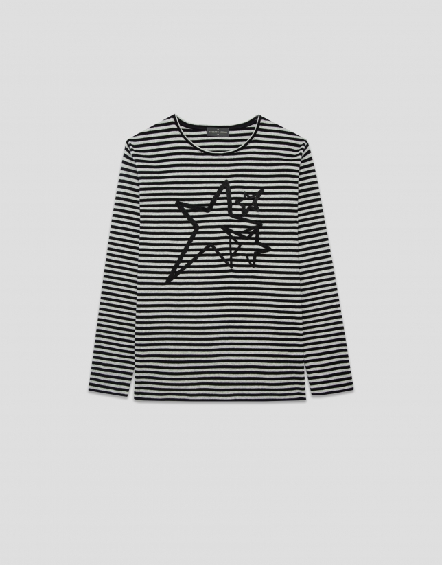 Camiseta manga larga listas grises con estrellas