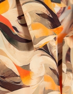 Orange floral print chiffon ruffle sleeve dress