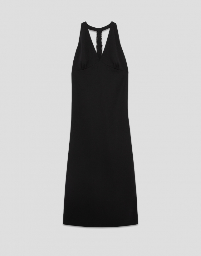 Vestido escote halter crepé negro