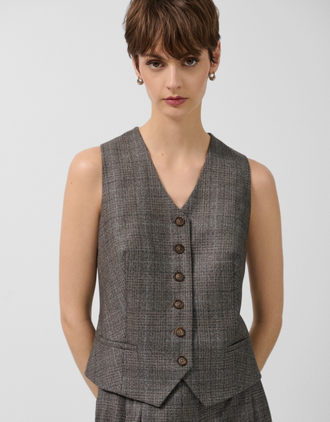 Men's brown Welsh plaid tailored waistcoat