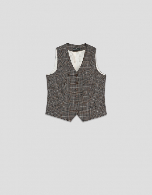 Chaleco sastre masculino cuadro gales marrón