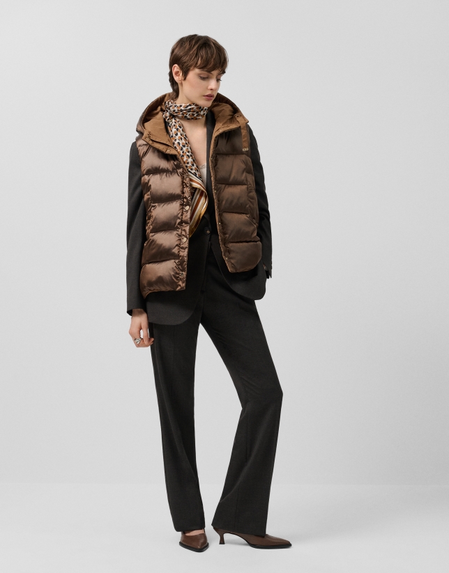 Brown padded vest with hood