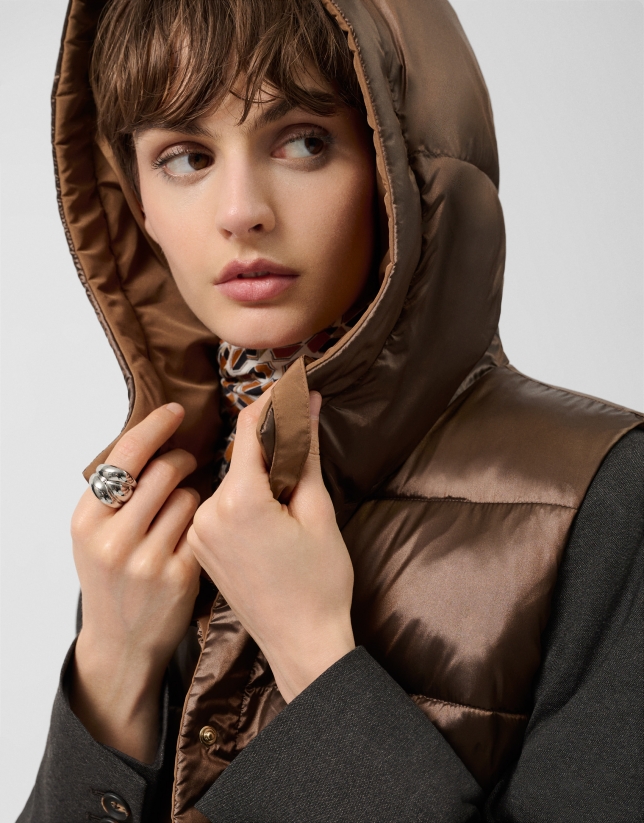 Brown padded vest with hood