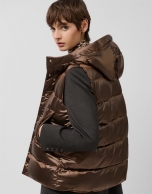 Brown padded vest with hood