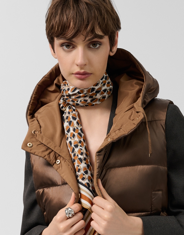 Brown padded vest with hood