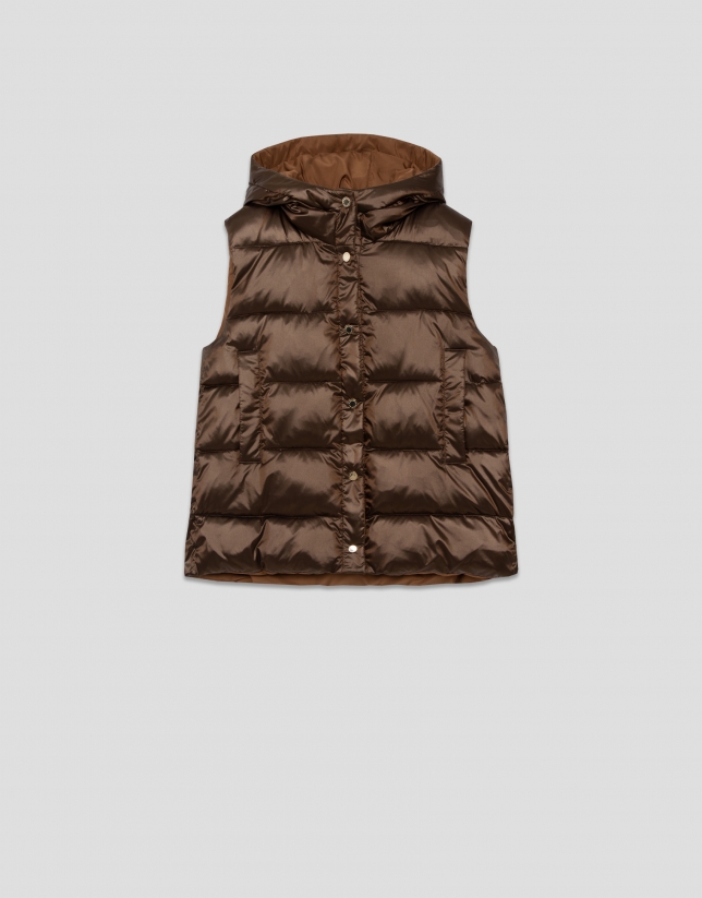 Brown padded vest with hood