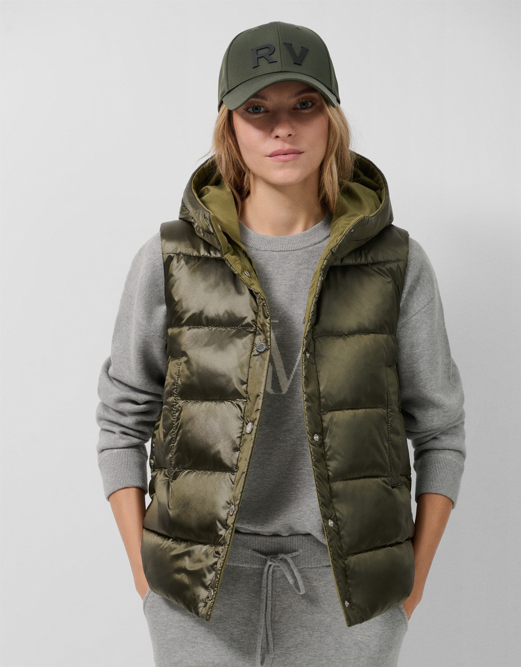 Green padded vest with hood