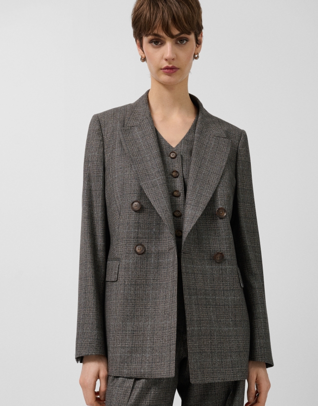 Blazer cruzada cuadro gales marrón