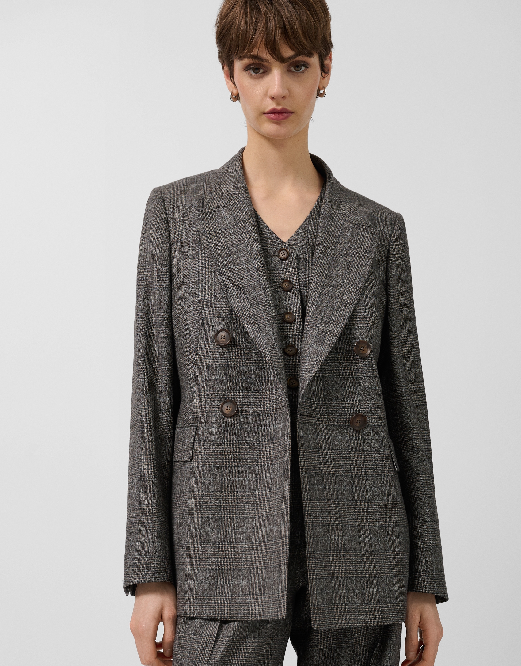 Blazer cruzada cuadro gales marr&oacute;n