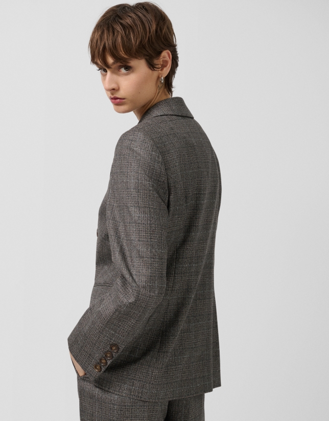 Brown Welsh plaid double-breasted blazer