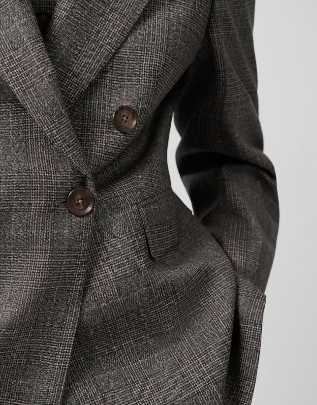 Blazer cruzada cuadro gales marrón