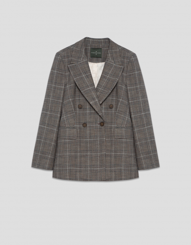 Blazer cruzada cuadro gales marrón