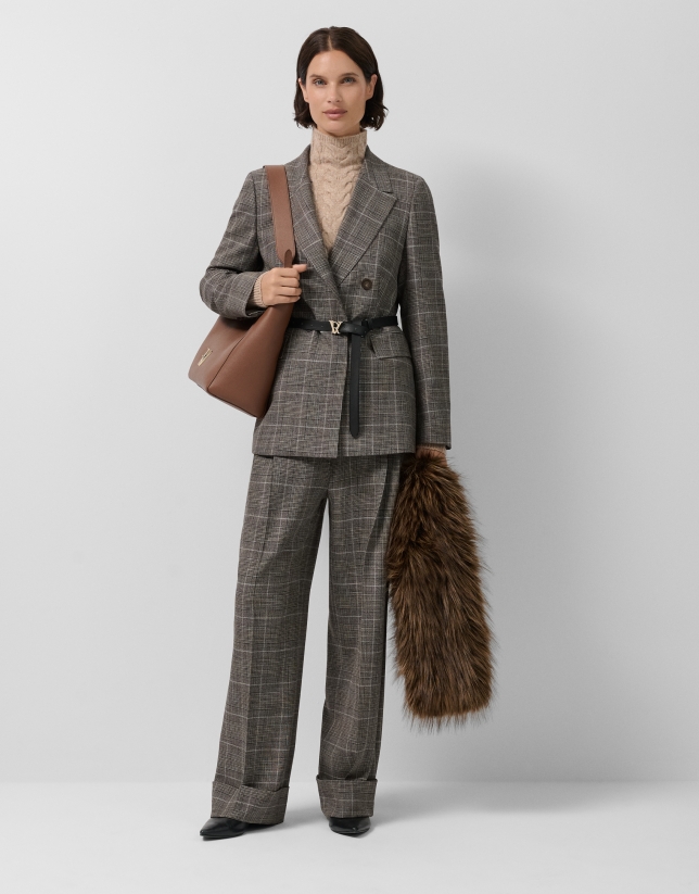 Brown Welsh plaid double-breasted blazer