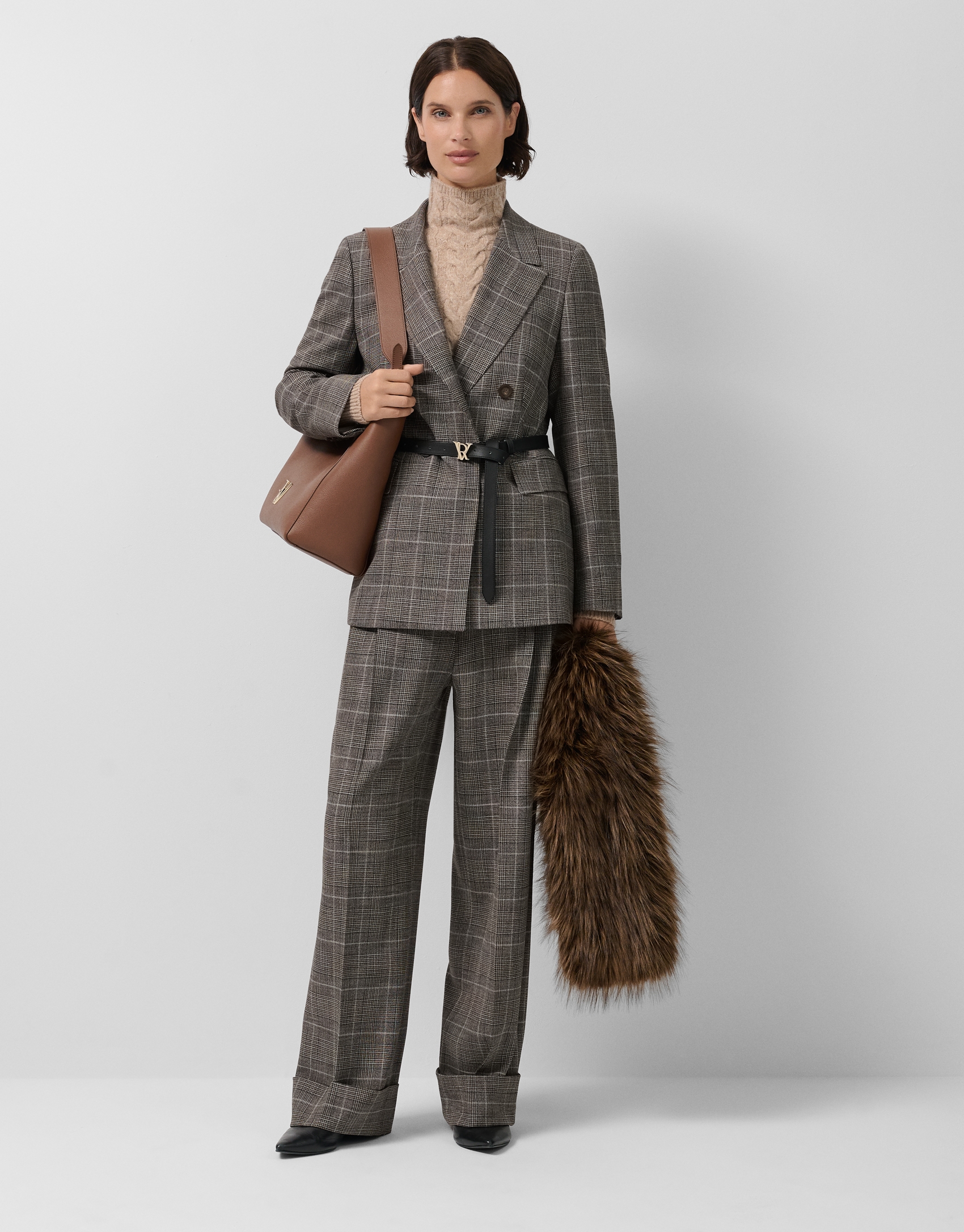 Brown Welsh plaid double-breasted blazer