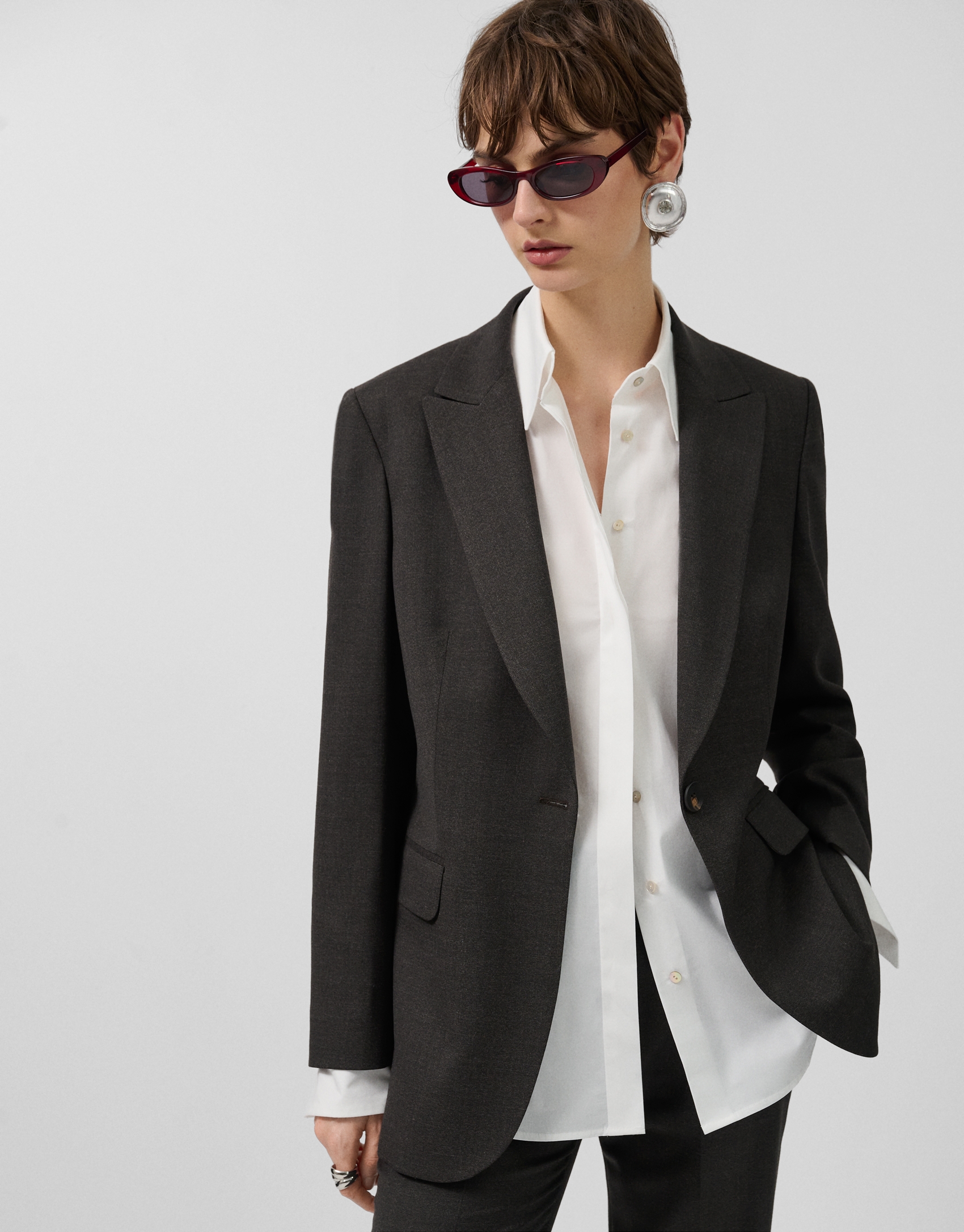 Blazer un bot&oacute;n mezcla lana marr&oacute;n