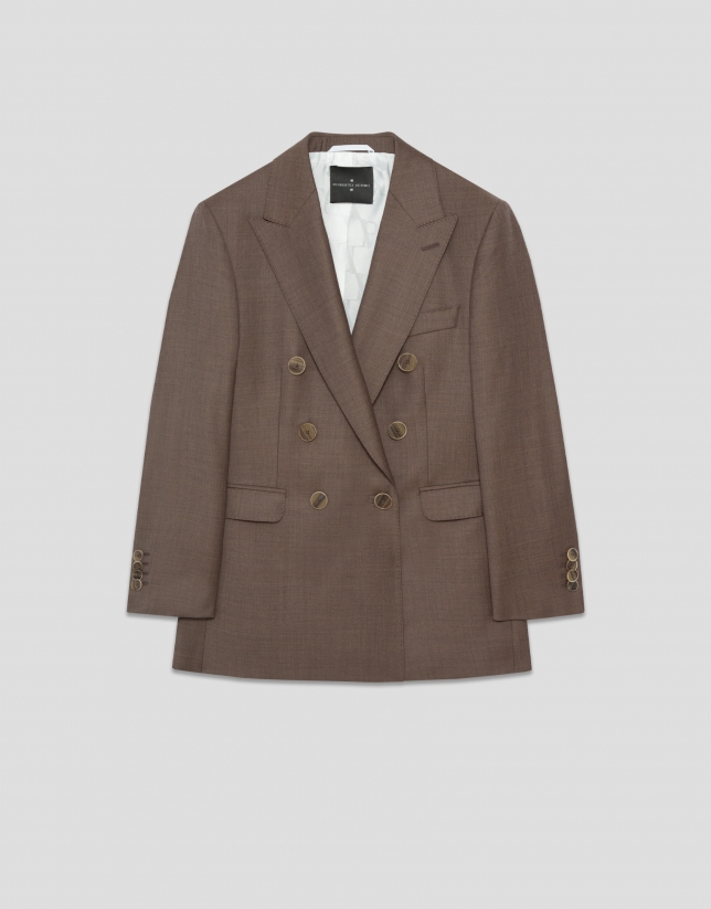 Double-breasted blazer in cool, toasted-brown wool