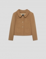 Short camel four-pocket jacket