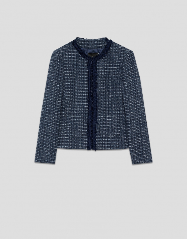 Short blue jacket with trimmings on the front