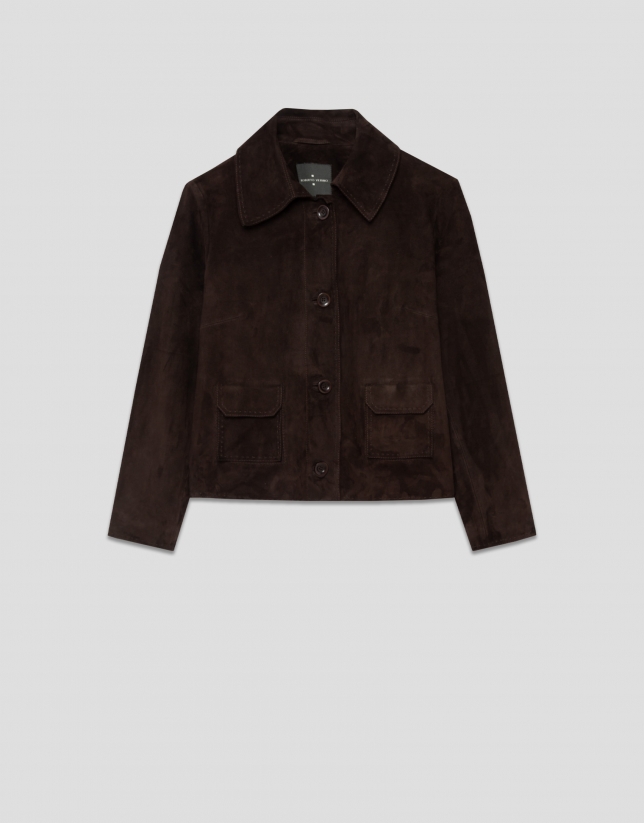 Brown suede jacket with stitching