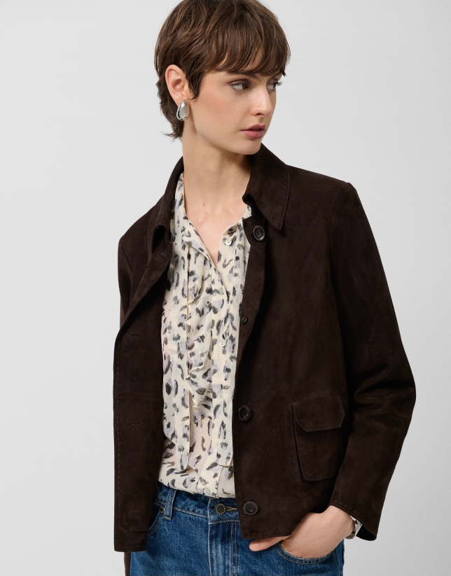 Brown suede jacket with stitching