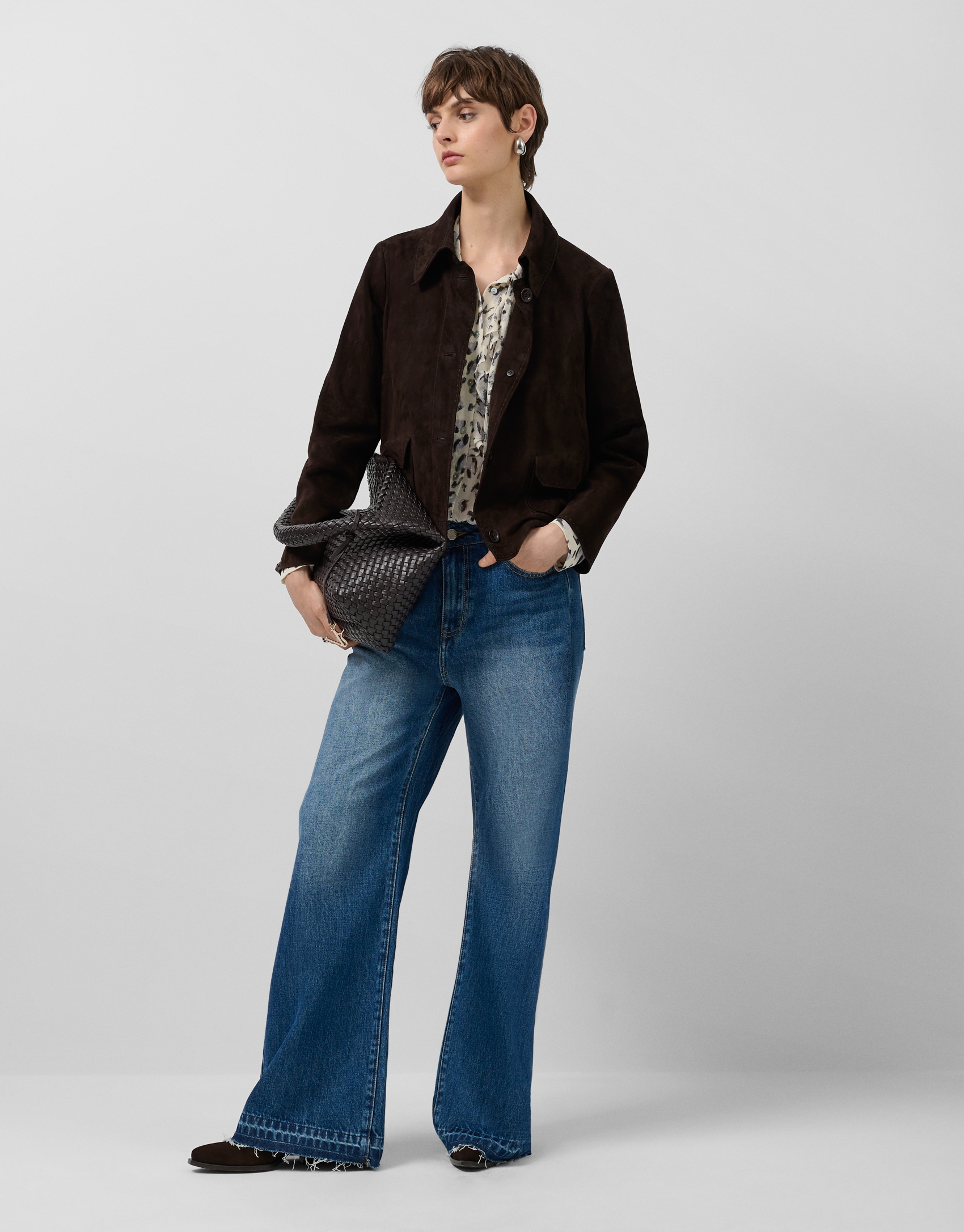 Brown suede jacket with stitching